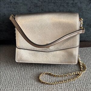 Tory Burch Rose Gold Robinson Metallic Shoulder Bag